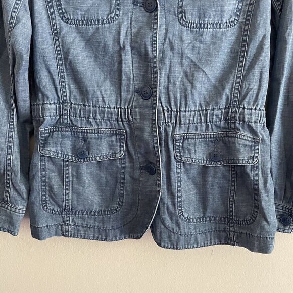 Talbots XS Linen Blend Chambray Button Up Patch Pockets Casual Utility Jacket - Picture 4 of 11